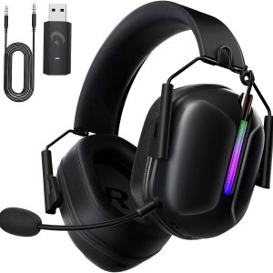 2.4GHz Wireless Gaming Headset for PS5/4, PC, Switch, Mac, Fortnite, Bluetooth 5.3 Gaming Headphones with Mic Noise Canceling, ONLY 3.5MM Wired for Xbox Series, 40H Battery, Bass Sound (Black)