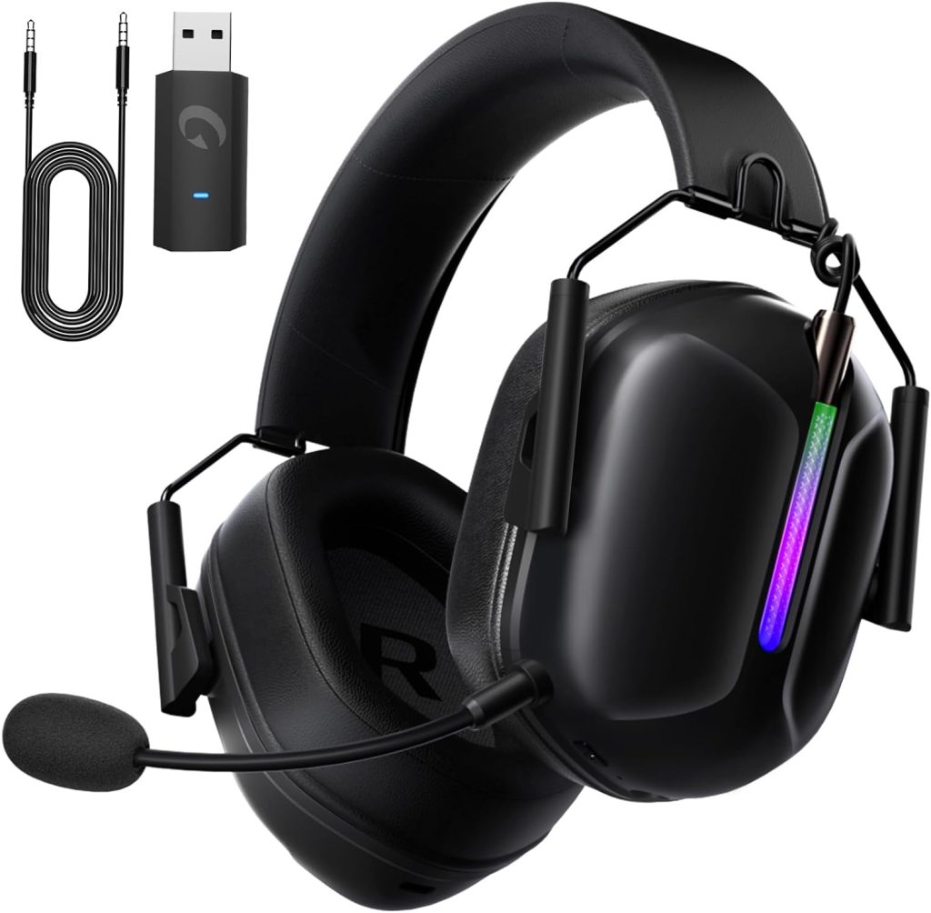 2.4GHz Wireless Gaming Headset for PC, PS4, PS5, Mac, Nintendo Switch, Bluetooth 5.2 Gaming Headphones with Noise Canceling Microphone, Stereo Sound, ONLY 3.5mm Wired Mode for Xbox Series-Black