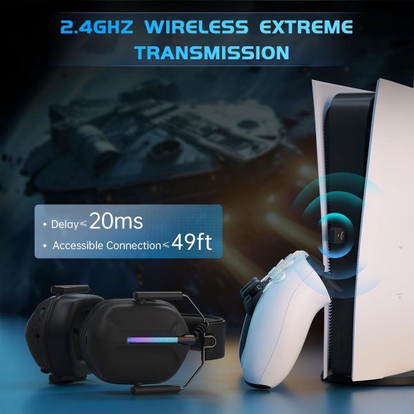 2.4GHz Wireless Gaming Headset for PC, PS4, PS5, Mac, Nintendo Switch, Bluetooth 5.2 Gaming Headphones with Noise Canceling Microphone, Stereo Sound, ONLY 3.5mm Wired Mode for Xbox Series-Black - Image 3