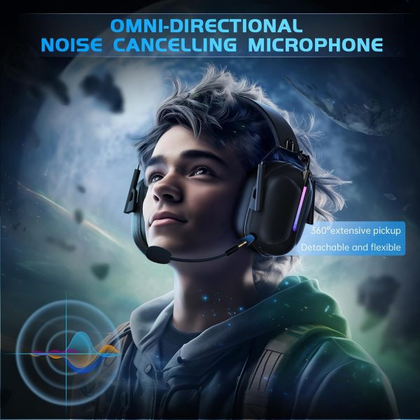 2.4GHz Wireless Gaming Headset for PC, PS4, PS5, Mac, Nintendo Switch, Bluetooth 5.2 Gaming Headphones with Noise Canceling Microphone, Stereo Sound, ONLY 3.5mm Wired Mode for Xbox Series-Black - Image 4
