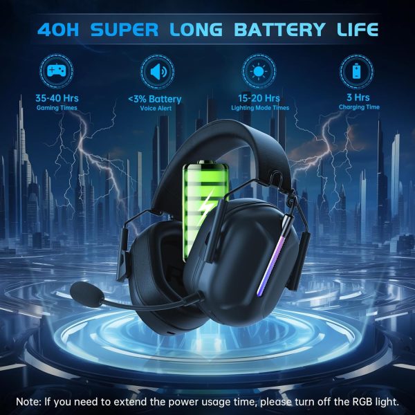 2.4GHz Wireless Gaming Headset for PS5/4, PC, Switch, Mac, Fortnite, Bluetooth 5.3 Gaming Headphones with Mic Noise Canceling, ONLY 3.5MM Wired for Xbox Series, 40H Battery, Bass Sound (Black) - Image 5