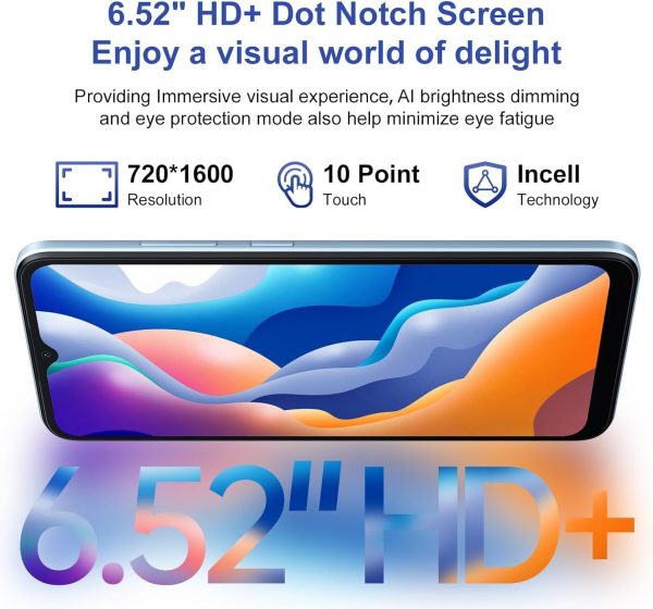 Blackview Wave 6C Unlocked Phones, Android 13 Mobile Phone, 5100mAh 10W Fast, Octa-Core 4GB+32GB/SD 1TB Android Phones, 6.52" HD+ Diaplay, 3 Card Slots, 4G Dual SIM Phone, 8MP+5MP, T-mobile Cellphone - Image 2