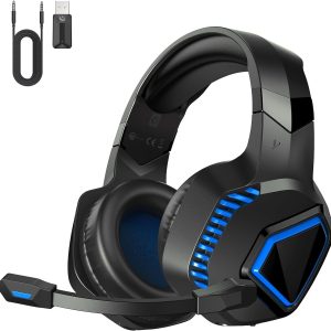 Gaming Headsets Wireless for PS5, PS4, Mac, Switch, PC, 2.4GHz Wireless Gaming Headphones, Bluetooth 5.2, Adjustable Noise Canceling Microphone, 3.5MM Wired Mode for Xbox Series(Black Blue)