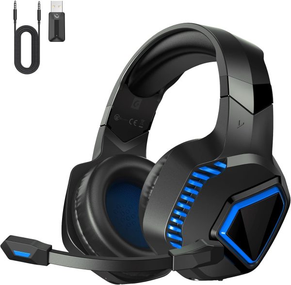 Gaming Headsets Wireless for PS5, PS4, Mac, Switch, PC, 2.4GHz Wireless Gaming Headphones, Bluetooth 5.2, Adjustable Noise Canceling Microphone, 3.5MM Wired Mode for Xbox Series(Black Blue)