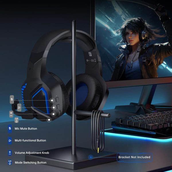 Gaming Headsets Wireless for PS5, PS4, Mac, Switch, PC, 2.4GHz Wireless Gaming Headphones, Bluetooth 5.2, Adjustable Noise Canceling Microphone, 3.5MM Wired Mode for Xbox Series(Black Blue) - Image 8