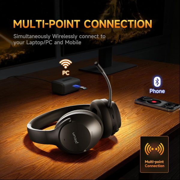 Picun Wireless Gaming Headsets with Active Noise Cancelling, 2.4Ghz/Bluetooth Over Ear Headphones with Detachable Boom Mic, 3D Surround Sound, 50H Playtime for PC, PS5/PS4, laptop, Cellphones, Black - Image 3