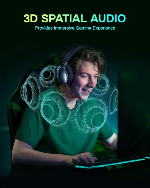 UG-06 Wireless Gaming Headset, 2.4GHz Bluetooth Gaming Headphones with Noise Cancelling Microphone, 3D Stereo Sound, 65Hr Battery Life Headset for PS5, PS4, PC, Switch, Mac, RGB Light - Image 2
