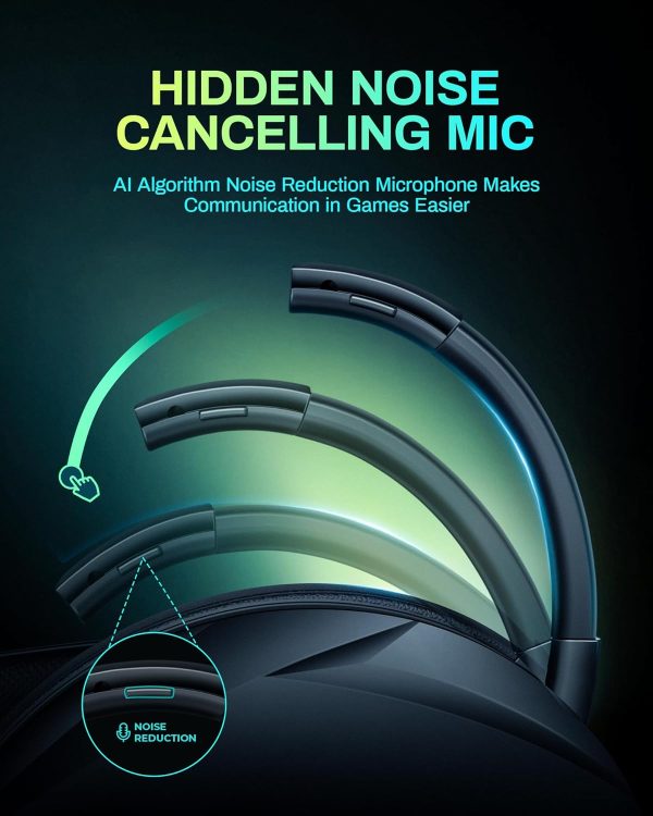 UG-06 Wireless Gaming Headset, 2.4GHz Bluetooth Gaming Headphones with Noise Cancelling Microphone, 3D Stereo Sound, 65Hr Battery Life Headset for PS5, PS4, PC, Switch, Mac, RGB Light - Image 5