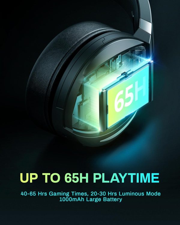 UG-06 Wireless Gaming Headset, 2.4GHz Bluetooth Gaming Headphones with Noise Cancelling Microphone, 3D Stereo Sound, 65Hr Battery Life Headset for PS5, PS4, PC, Switch, Mac, RGB Light - Image 6