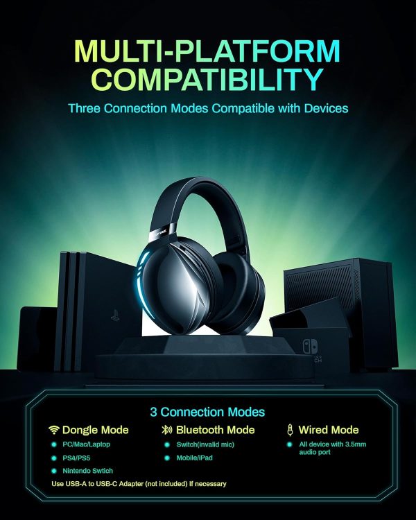 UG-06 Wireless Gaming Headset, 2.4GHz Bluetooth Gaming Headphones with Noise Cancelling Microphone, 3D Stereo Sound, 65Hr Battery Life Headset for PS5, PS4, PC, Switch, Mac, RGB Light - Image 7