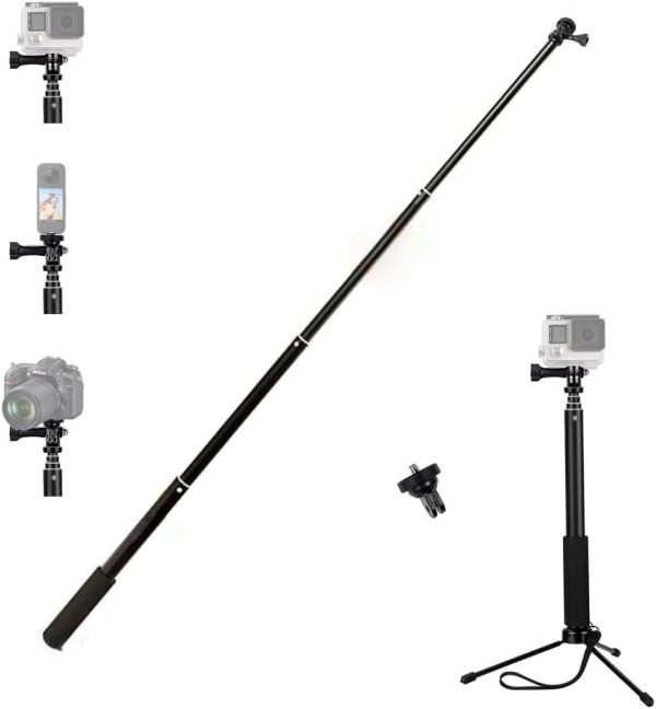 VVHOOY Telescopic Selfie Stick 11-37 inch Extendable Selfie Stick with Tripod Adjustable Hand Grip Compatible with AKASO EK7000 Brave 4 Gopro Hero 12 11 10 9 8 Insta 360 X3 X2 Action Camera