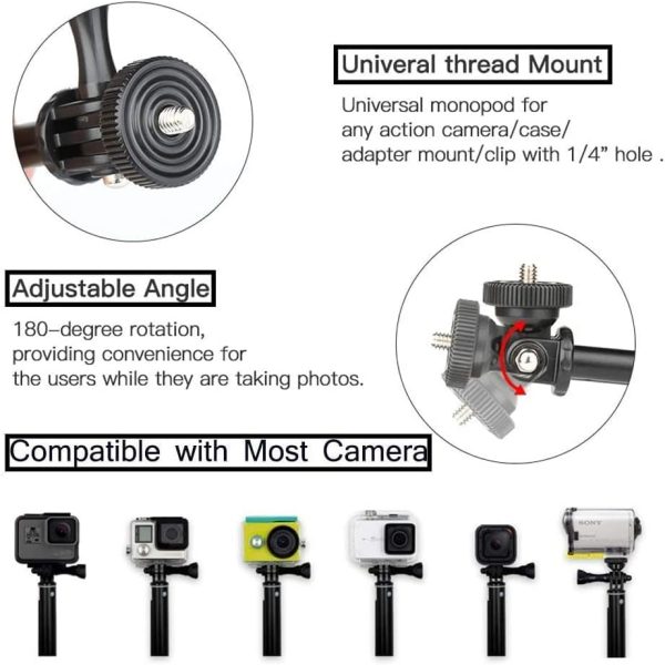 VVHOOY Telescopic Selfie Stick 11-37 inch Extendable Selfie Stick with Tripod Adjustable Hand Grip Compatible with AKASO EK7000 Brave 4 Gopro Hero 12 11 10 9 8 Insta 360 X3 X2 Action Camera - Image 2
