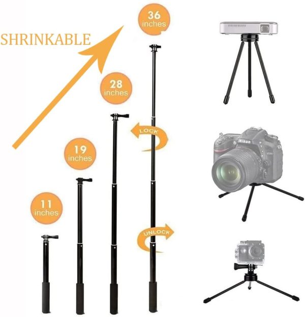 VVHOOY Telescopic Selfie Stick 11-37 inch Extendable Selfie Stick with Tripod Adjustable Hand Grip Compatible with AKASO EK7000 Brave 4 Gopro Hero 12 11 10 9 8 Insta 360 X3 X2 Action Camera - Image 3
