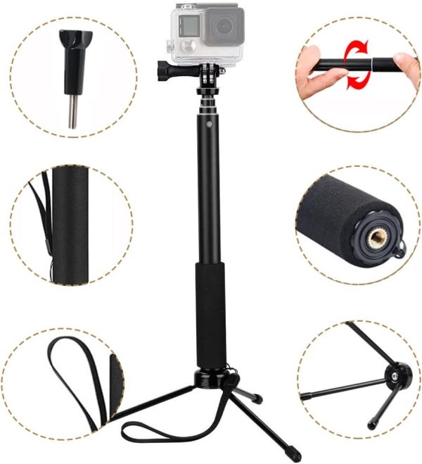 VVHOOY Telescopic Selfie Stick 11-37 inch Extendable Selfie Stick with Tripod Adjustable Hand Grip Compatible with AKASO EK7000 Brave 4 Gopro Hero 12 11 10 9 8 Insta 360 X3 X2 Action Camera - Image 4