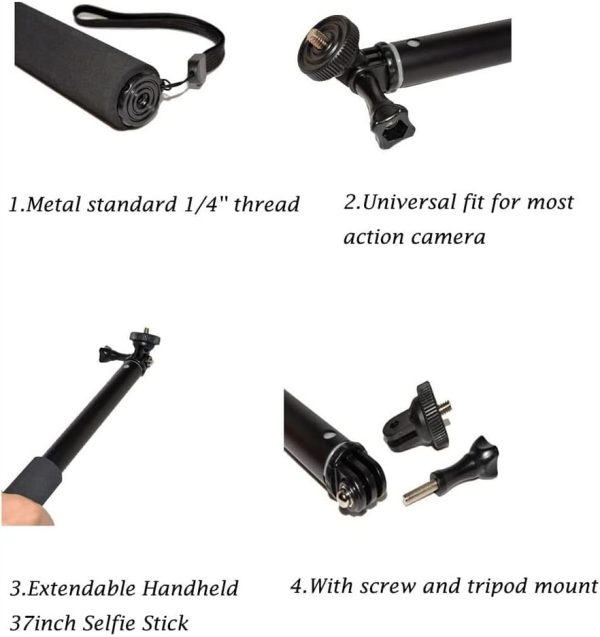 VVHOOY Telescopic Selfie Stick 11-37 inch Extendable Selfie Stick with Tripod Adjustable Hand Grip Compatible with AKASO EK7000 Brave 4 Gopro Hero 12 11 10 9 8 Insta 360 X3 X2 Action Camera - Image 7