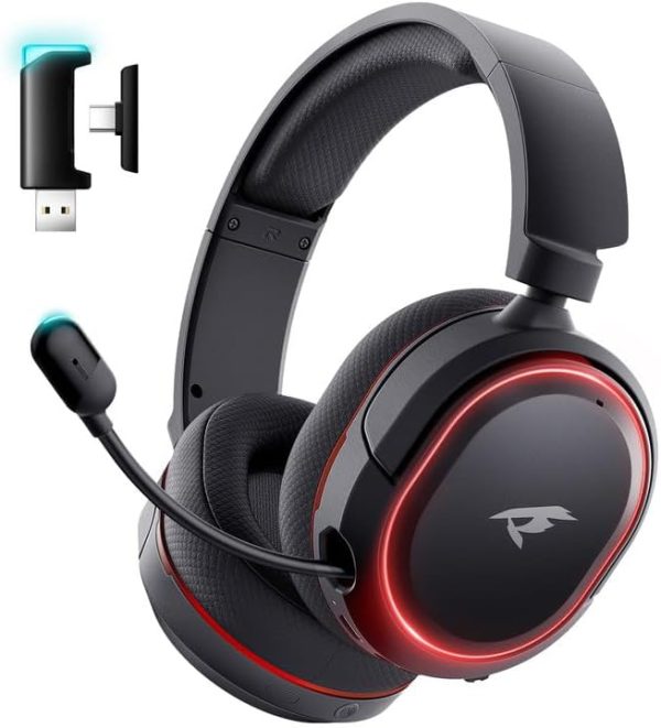 Wireless Gaming Headset with Noise Canceling Microphone for PS5, PC, PS4, 2.4G/Bluetooth Gaming Headphones with USB and Type-c Connector, Wired Mode for Controller