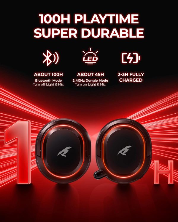 Wireless Gaming Headset, 7.1 Surround Sound, 2.4GHz USB Gaming Headphones with Bluetooth 5.4, 100H Battery, ENC Noise Canceling Mic, 3.5mm Wired, RGB Light, Wireless Headset for PC PS5 PS4 Mac Switch - Image 3