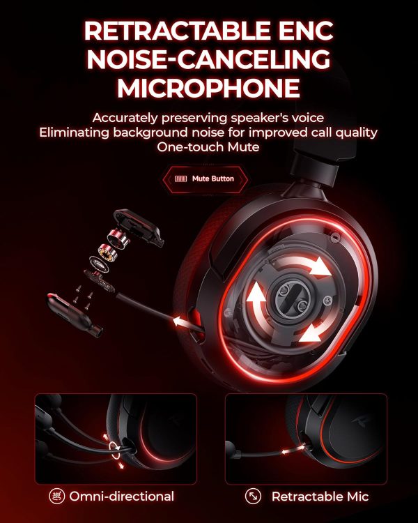 Wireless Gaming Headset, 7.1 Surround Sound, 2.4GHz USB Gaming Headphones with Bluetooth 5.4, 100H Battery, ENC Noise Canceling Mic, 3.5mm Wired, RGB Light, Wireless Headset for PC PS5 PS4 Mac Switch - Image 5