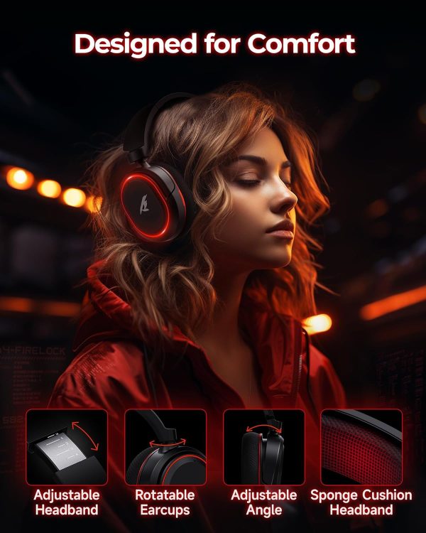 Wireless Gaming Headset, 7.1 Surround Sound, 2.4GHz USB Gaming Headphones with Bluetooth 5.4, 100H Battery, ENC Noise Canceling Mic, 3.5mm Wired, RGB Light, Wireless Headset for PC PS5 PS4 Mac Switch - Image 6