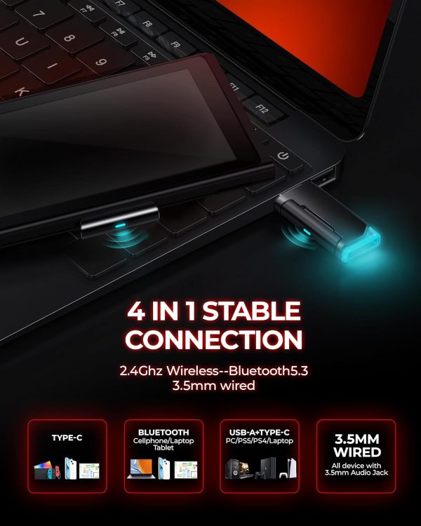 Wireless Gaming Headset, 7.1 Surround Sound, 2.4GHz USB Gaming Headphones with Bluetooth 5.4, 100H Battery, ENC Noise Canceling Mic, 3.5mm Wired, RGB Light, Wireless Headset for PC PS5 PS4 Mac Switch - Image 7