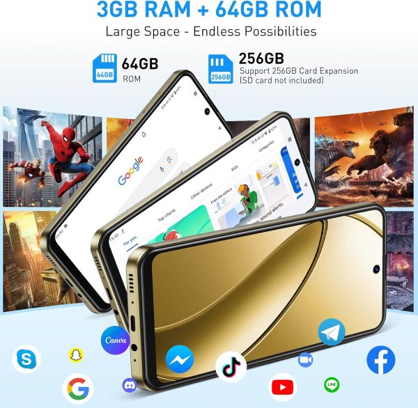 Xgody Unlocked Cell Phone X31,6.52 Inch QHD Waterdrop Screen Smartphone,4G Dual SIM Cheap Mobile Phones 3GB+64GB Expanded 256G 4250mAh Battery 13MP Camera T-Mobile Android Phone with Face Unlock - Image 2